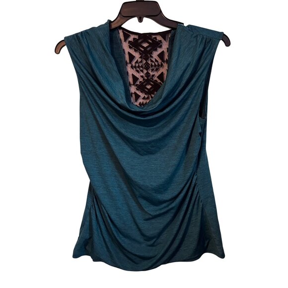 Alyx blouse size L Sleeveless Teal Drape Neck Top With Lace Back Detail - Picture 1 of 10